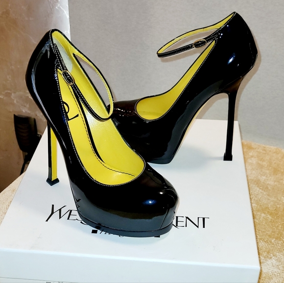 YVES SAINT LAUTENT (YSL) Ankle Strap Pump, Black & Yellow Patent shoe, size 37 - Picture 15 of 17